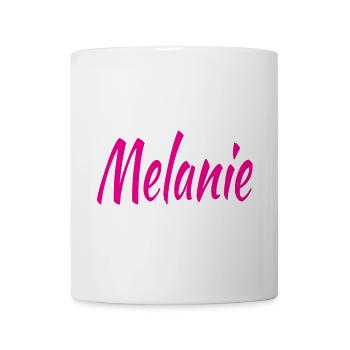 Melanie Schrift Neon Pink auf Schwarz - Tasse - Weiß - Vorne