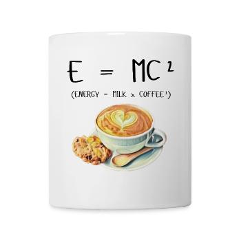 E MC² Kaffee Milch Energie Geschenk lustig - Tasse - Weiß - Vorne