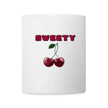 Sweety - Rote Kirschen mit Schriftzug - Tasse - Weiß - Vorne