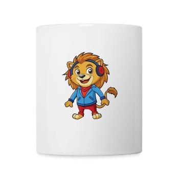 Lion Funny Cartoon Character Musique de casque - Mug blanc - blanc - Devant
