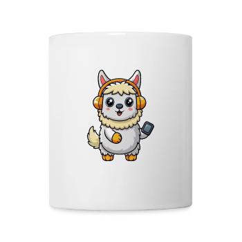 Alpaka Lustige Zeichentrickfigur Kopfhörer Musik - Tasse - Weiß - Vorne