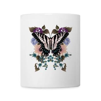 Schmetterling Schwalbenschwanz mit Blumen - Tasse - Weiß - Vorne