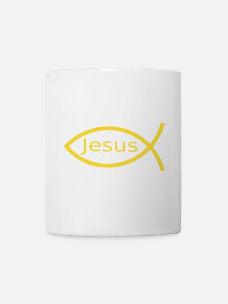 Jesusfisch gelb Ichthys Jesus Fisch - Tasse - Weiß