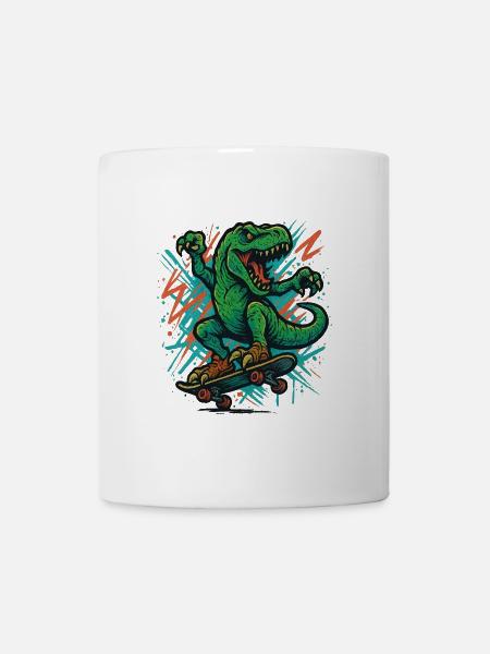 Dino mit Skateboard - Tasse - Weiß