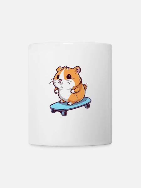 Lustiger Hamster Kawaii Cartoon spielt Skateboard - Tasse - Weiß