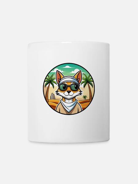 Arabische Mau-Katzenrasse Cartoon-Sonnenbrille Strand - Tasse - Weiß