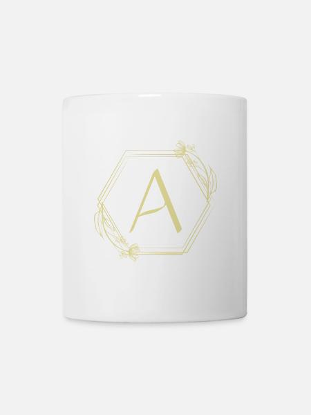 A Monogramm im floralen Hexagon - Tasse - Weiß