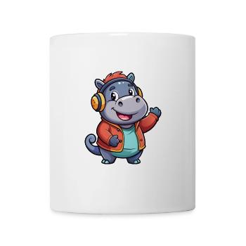 Hippo Funny Cartoon Character Musique de casque - Mug blanc - blanc - Devant