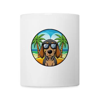 Black And Tan Coonhound Dog Breed Cartoon Beach - Mug - white - Front