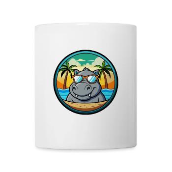 Nilpferd Lustige Cartoon Sommer Strand Sonnenbrille Cool - Tasse - Weiß - Vorne