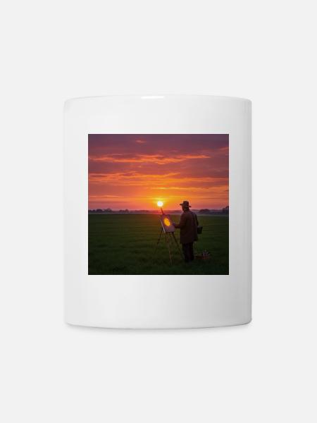 Sonnenuntergang mit Person im Feld - Tasse - Weiß