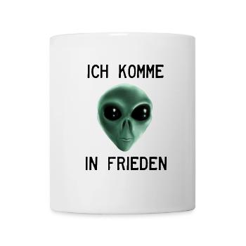 Ich komme in Frieden - Grüner Alien - Tasse - Weiß - Vorne