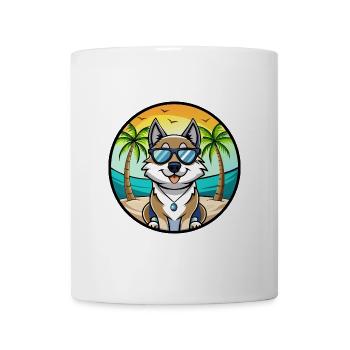 Schwedischer Elchhund Hunderasse Cartoon Sonnenbrille Strand - Tasse - Weiß - Vorne
