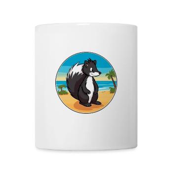 Stinktier-Aquarell-Cartoon-Kawaii-Clipart-Tier - Tasse - Weiß - Vorne