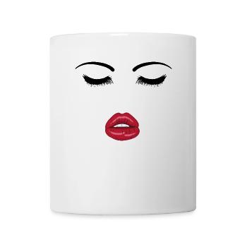 Gesicht mit roten Lippen - Wimpern und Kussmund - Tasse - Weiß - Vorne