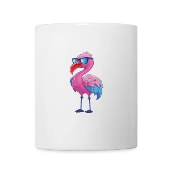 Flamingo mit Brille Cartoon Kawaii Illustration - Tasse - Weiß - Vorne
