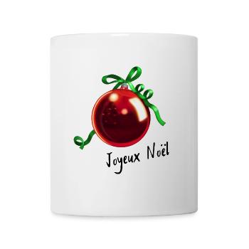 Joyeux Noël - Rote Christbaumkugel mit Schleife - Tasse - Weiß - Vorne