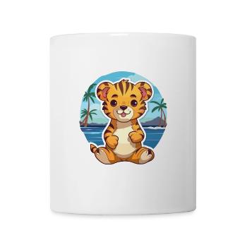 Tiger Lustige Karikatur Kawaii Strand Illustration - Tasse - Weiß - Vorne