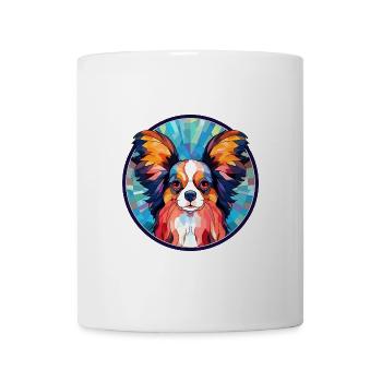 Papillon Hund Buntes Glas Bunte Karikatur Kawaii - Tasse - Weiß - Vorne