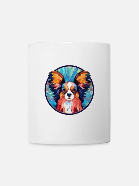 Papillon Hund Buntes Glas Bunte Karikatur Kawaii - Tasse - Weiß