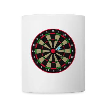 Dartscheibe mit Pfeil im Bullseye - Tasse - Weiß - Vorne