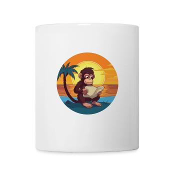 Affe Niedliche Lustige Karikatur Kawaii Buch Strand - Tasse - Weiß - Vorne