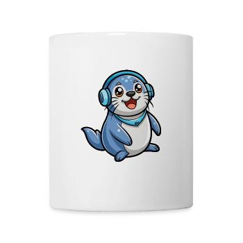 Seal Funny Cartoon Character Musique de casque - Mug blanc - blanc - Devant