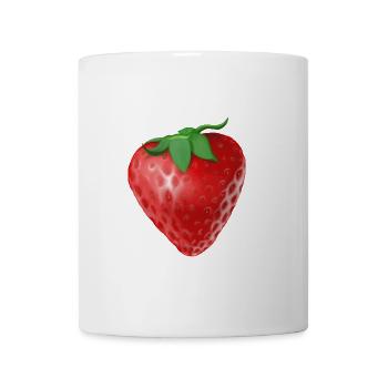 Erdbeere - Realistisch gemalte rote Frucht - Tasse - Weiß - Vorne