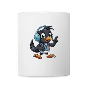 Elster Lustige Zeichentrickfigur Kopfhörer Musik - Tasse - Weiß - Vorne
