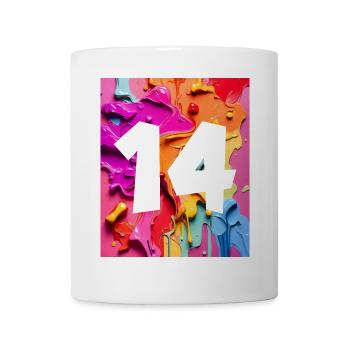 NR. 14 NUMMER 14 BUNT 14. GEBURTSTAG - Tasse - Weiß - Vorne