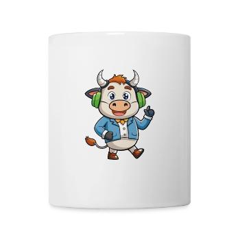 Kuh Lustige Zeichentrickfigur Kopfhörer Musik - Tasse - Weiß - Vorne