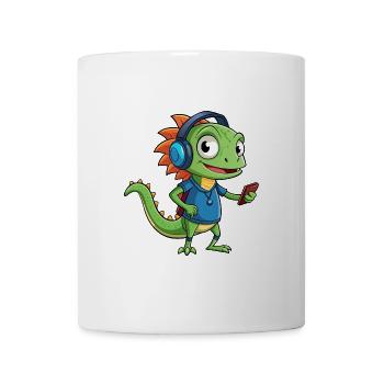 Eidechse Lustige Zeichentrickfigur Kopfhörer Musik - Tasse - Weiß - Vorne