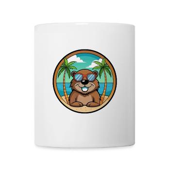 Biber Lustige Cartoon Sommer Strand Sonnenbrille Cool - Tasse - Weiß - Vorne