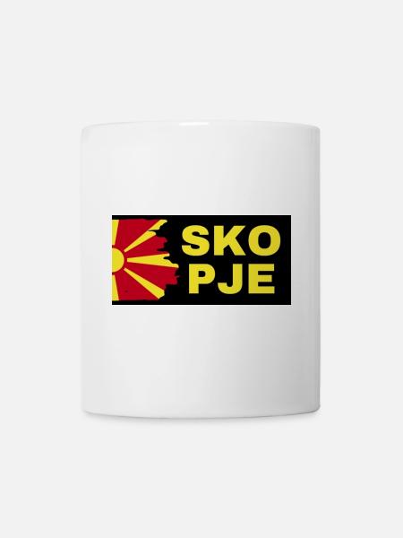 Skopje City with North Macedonia Flag Design - Mug - white