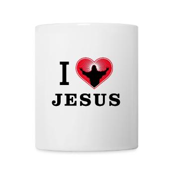 I love Jesus - Herz mit Jesus Silhouette - Tasse - Weiß - Vorne
