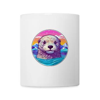 Otter Aquarell Karikatur Kawaii Haustier Tier Farbefu - Tasse - Weiß - Vorne