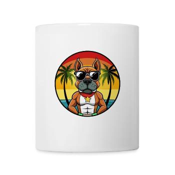 Deutscher Boxer Hund Rasse Cartoon Sonnenbrille Strand - Tasse - Weiß - Vorne