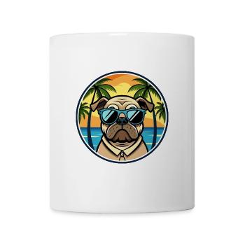 Mops Hund Rasse Cartoon Sonnenbrille Strand - Tasse - Weiß - Vorne