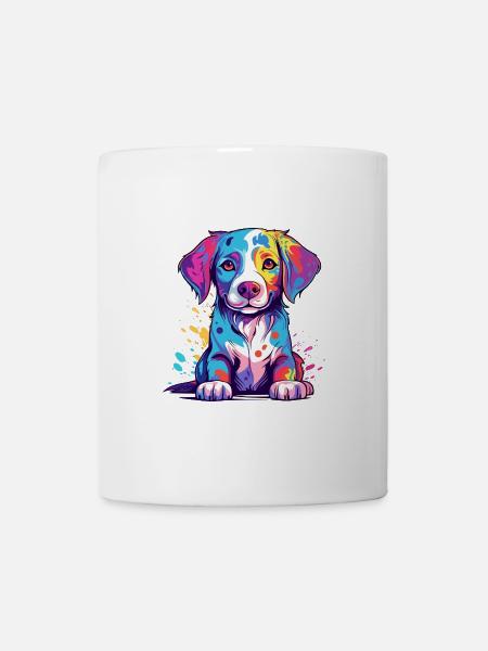Hund Buntes Aquarell Cartoon Kawaii Tier - Tasse - Weiß