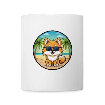 Poméranie Spitz allemand race de chien Cartoon Beach - Mug blanc - blanc - Devant