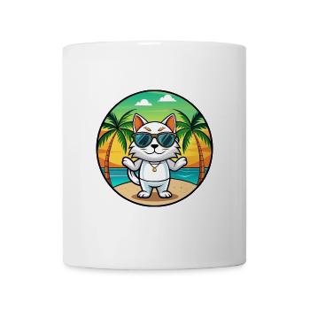 Japanische Bobtail Katzenrasse Cartoon Sonnenbrille Strand - Tasse - Weiß - Vorne