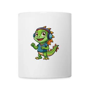 Leguan Lustige Zeichentrickfigur Kopfhörer Musik - Tasse - Weiß - Vorne