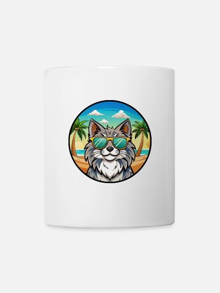 Norwegische Waldkatze Rasse Cartoon Sonnenbrille Strand - Tasse - Weiß