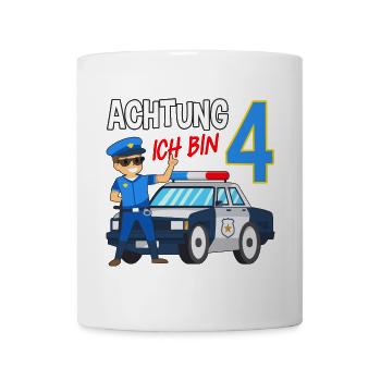 4. Geburtstag Polizei Auto 4 Jahre alt Polizist - Tasse - Weiß - Vorne