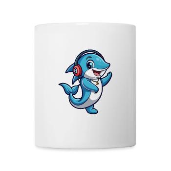 Delfin Lustige Zeichentrickfigur Kopfhörer Musik - Tasse - Weiß - Vorne