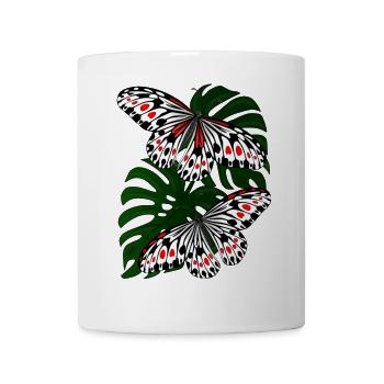 Schmetterling schwarz weiss Motte Falter - Tasse - Weiß - Vorne