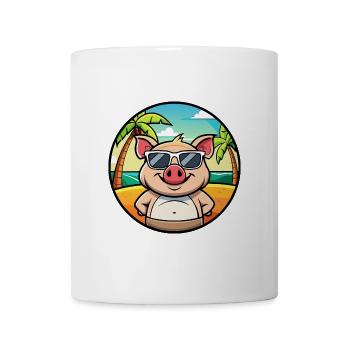 Cochon Drôle Dessin Animé Plage D’été Lunettes De Soleil Autocollant - Mug blanc - blanc - Devant