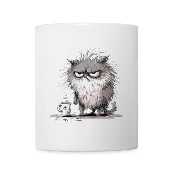 Mürrische Katze Kaffeepause - Lustige Tiermotiv - Tasse - Weiß - Vorne