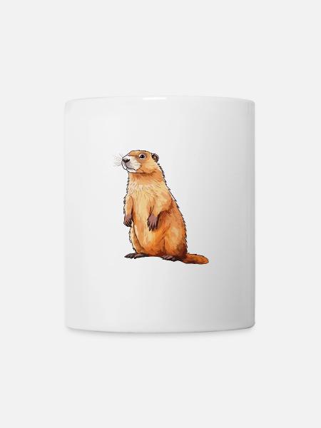Murmeltier buntes Aquarell Cartoon Kawaii Tier - Tasse - Weiß