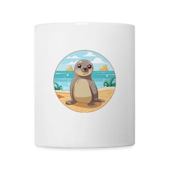 Siegel Aquarell Karikatur Kawaii Clipart Tier - Tasse - Weiß - Vorne